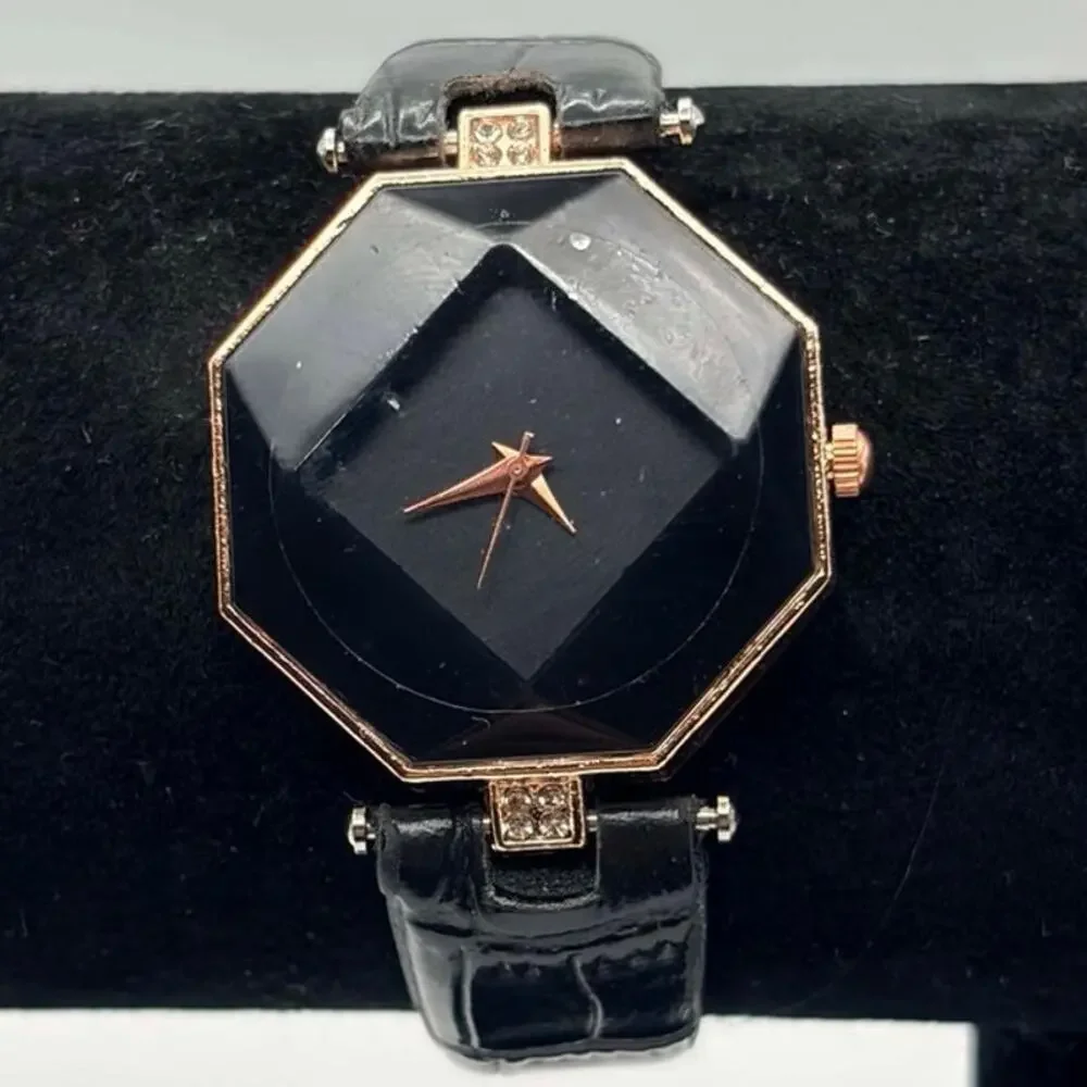 Rose Gold & Black Hexagon Watch